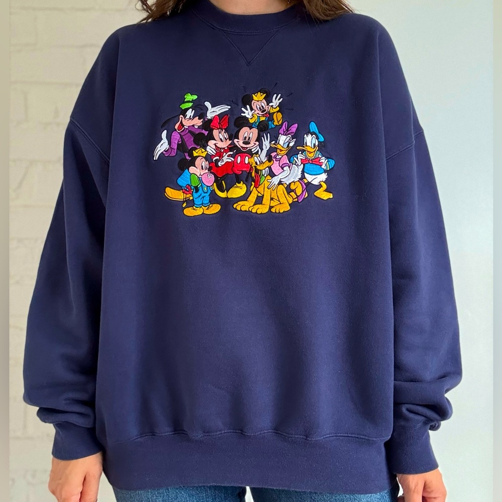 RARE Disney Blue Crewneck Sweater with Mickey Mouse Design Size XXL